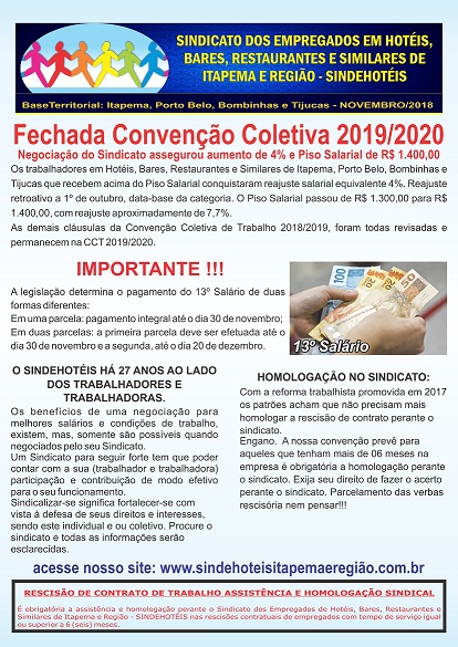 INFORMATIVO CONVENÇÃO COLETIVA TRABALHO 2019 2020