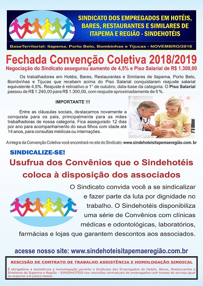 INFORMATIVO CONVENÇÃO COLETIVA TRABALHO 2018 2019