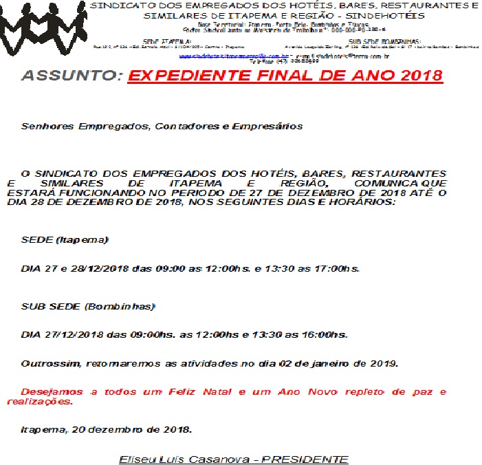 COMUNICADO EXPEDIENTE FINAL DE ANO 2018