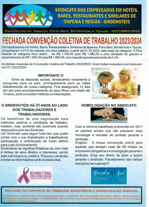 FECHADA CONVENÇÃO COLETIVA DE TRABALHO 2023/2024